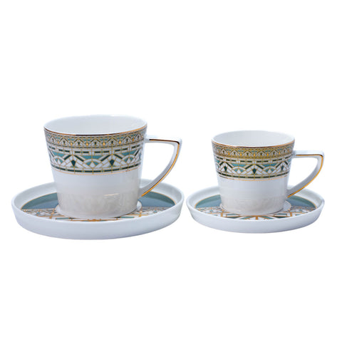 TASSE PETIT DEJ VERT BLANC DORE 6PCS L'Atelier de Dadi - vaisselle de luxe - Dakar - Senegal