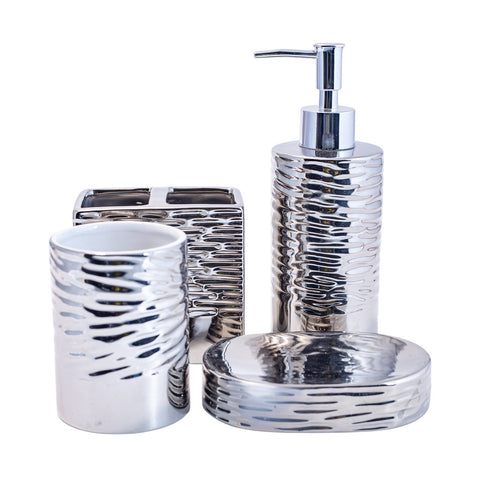 ACCESSOIRE TOILLETTE ARGENTE BLANC 4PCS L'Atelier de Dadi - vaisselle de luxe - Dakar - Senegal