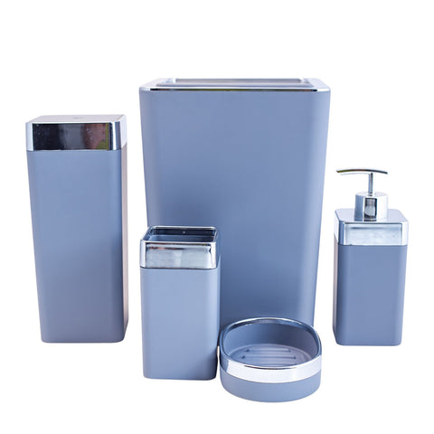 ACCESSOIRE TOILLETTE GRIS BORDURE ARGENTE 5PCS L'Atelier de Dadi - vaisselle de luxe - Dakar - Senegal