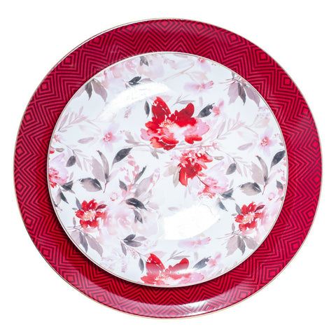 ASSIETTE GM ROUGE BLANC FOND BLANC FLEURETTE 3PCS - L'Atelier de Dadi - vaisselle de luxe - Dakar - Senegal