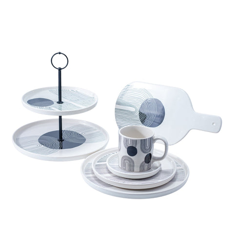 ASSIETTE NOIR BLANC 6 PCS GM L'Atelier de Dadi - vaisselle de luxe - Dakar - Senegal