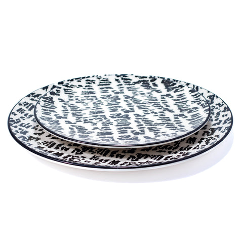 Assiette Noir et Blanc - Grand Modèle, Set de 6 Pièces - L'Atelier de Dadi - vaisselle de luxe - Dakar - Senegal