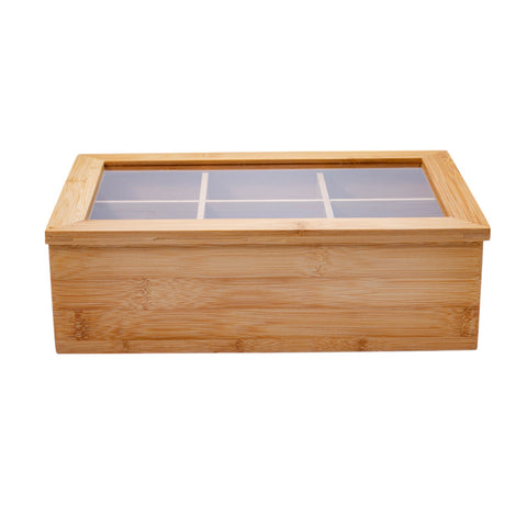 BOITE A THE EN BOIS COUVERCLE ACRYLIQUE 6 COMPARTIMENTS L'Atelier de Dadi - vaisselle de luxe - Dakar - Senegal