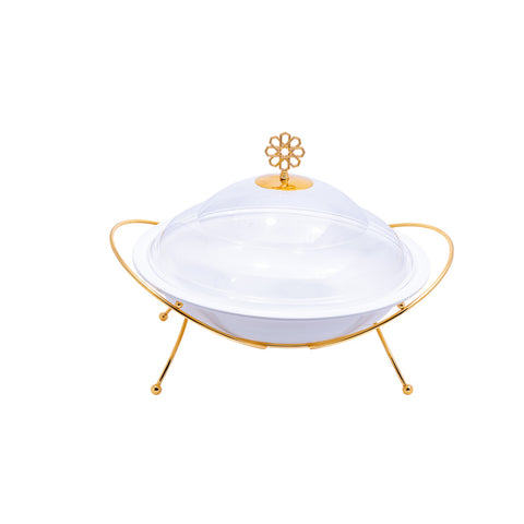 BOL PRESENTOIR BLANC PORCELAINE COUVERCLE TRANSPARENT PLEXI SUPPORT DORE L'Atelier de Dadi - vaisselle de luxe - Dakar - Senegal