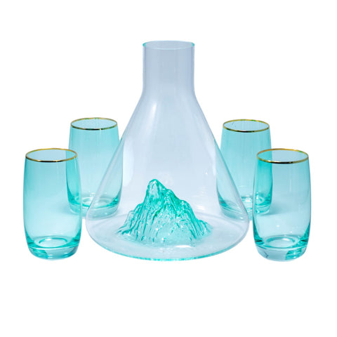 CARAFE EN VERRE ICEBERG TRANSPARENT REFLET VERT 7 PCS L'Atelier de Dadi - vaisselle de luxe - Dakar - Senegal