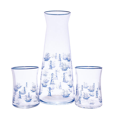CARAFE SERVICE JUS 5 PCS VERRE TRANSPARENT BLEU OCEAN BATEAU L'Atelier de Dadi - vaisselle de luxe - Dakar - Senegal