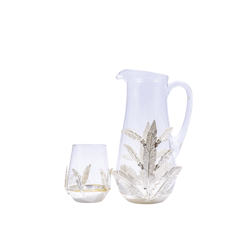 CARAFE SERVICE JUS 7 PCS EN VERRE FLEURE ARGENTE PERSONNALISE L'Atelier de Dadi - vaisselle de luxe - Dakar - Senegal