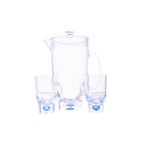 CARAFE SERVICE JUS 7 PCS PLEXI TRANSPARENT FOND BLEU 2,3L L'Atelier de Dadi - vaisselle de luxe - Dakar - Senegal