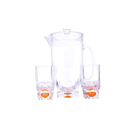 CARAFE SERVICE JUS 7 PCS PLEXI TRANSPARENT FOND ORANGE L'Atelier de Dadi - vaisselle de luxe - Dakar - Senegal