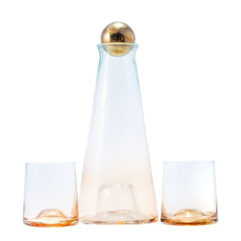 CARAFE SERVICE JUS 7 PCS TRANSPARENT REFLET DORE VERT L'Atelier de Dadi - vaisselle de luxe - Dakar - Senegal