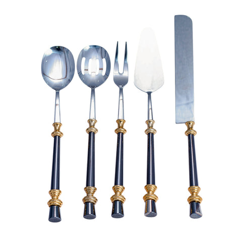 COUVERT 5 PIECES NOIR ANNEAU DORE L'Atelier de Dadi - vaisselle de luxe - Dakar - Senegal