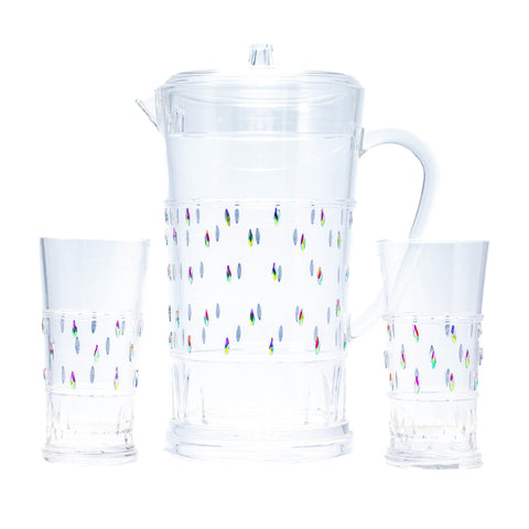 Carafe à Jus 7 Pièces avec Couvercle en Plexi Transparent et Strass Brillant - L'Atelier de Dadi - vaisselle de luxe - Dakar - Senegal