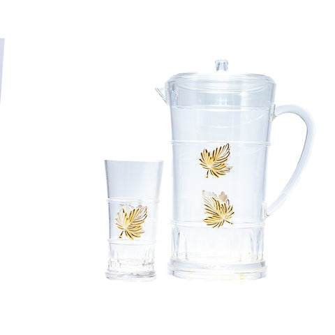 Carafe à Jus 7 Pièces en Plexi Transparent avec Feuille d'Érable Dorée - L'Atelier de Dadi - vaisselle de luxe - Dakar - Senegal