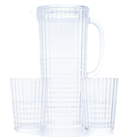 Carafe à Jus 7 Pièces en Plexi Transparent avec Motif Traits - L'Atelier de Dadi - vaisselle de luxe - Dakar - Senegal