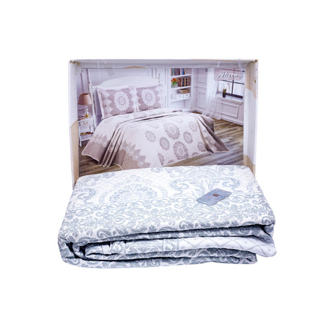 DRAP BLANC GRIS FLEURETTE 3 PCS 240X260 L'Atelier de Dadi - vaisselle de luxe - Dakar - Senegal