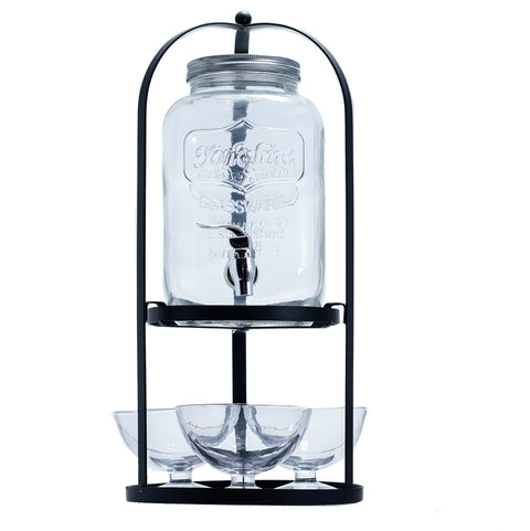 FONTAINE VERRE TRANSPARENT COUVERCLE METAL ARGENTE AVEC SUPPORT NOIR 5L - L'Atelier de Dadi - vaisselle de luxe - Dakar - Senegal