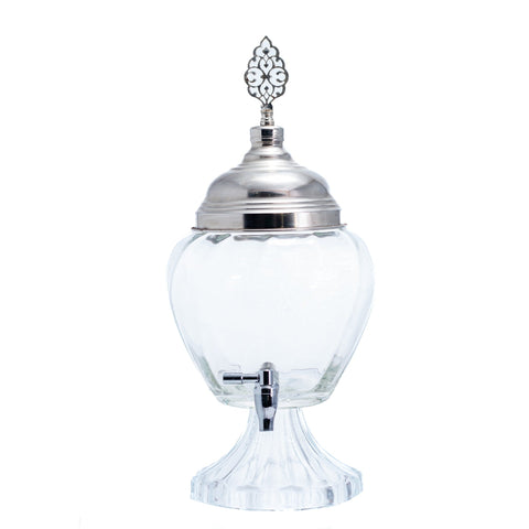 Fontaine en Verre Transparent avec Couvercle en Métal Argenté - 2L - L'Atelier de Dadi - vaisselle de luxe - Dakar - Senegal