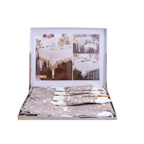 NAPPE DE TABLE 14 PCS BLANC BEIGE MARRON DENTELLE L'Atelier de Dadi - vaisselle de luxe - Dakar - Senegal