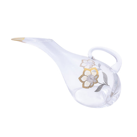 PICHET VERRE TRANSPARENT FLEUR DORE ARGENTE FORME CANARD L'Atelier de Dadi - vaisselle de luxe - Dakar - Senegal