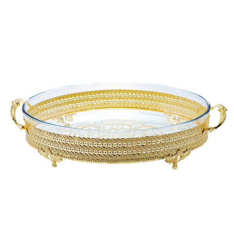 PLATEAU BOL PRESENTOIR TRANSPARENT EN VERRE 2PCS SUPPORT DORE L'Atelier de Dadi - vaisselle de luxe - Dakar - Senegal