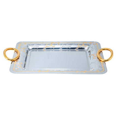 PLATEAU DE SERVICE INOX DUO ARGENTE DORE MM - L'Atelier de Dadi - vaisselle de luxe - Dakar - Senegal