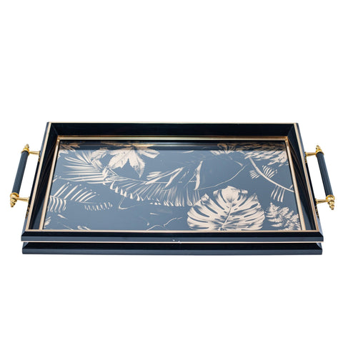 PLATEAU DE SERVICE NOIR DORE FLEURETTE - L'Atelier de Dadi - vaisselle de luxe - Dakar - Senegal