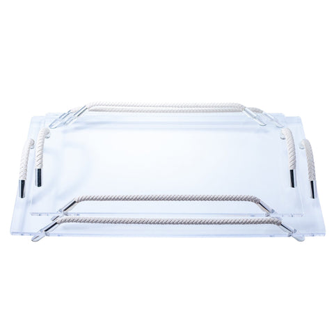 PLATEAU DE SERVICE TRANSPARENT PLEXY BLANC ARGENTÉ XL 61X37,5CM L'Atelier de Dadi - vaisselle de luxe - Dakar - Senegal