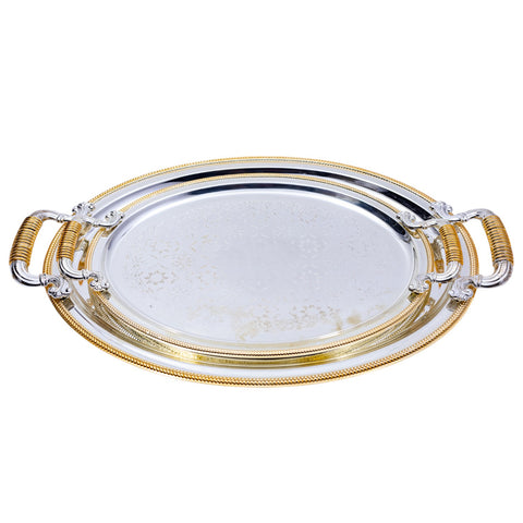 PLATEAU DUO INOX ARGENTE DORE OVALE L'Atelier de Dadi - vaisselle de luxe - Dakar - Senegal