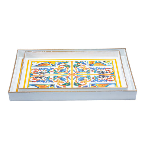 PLATEAU DUO RECTANGULAIRE JAUNE BLANC FLEURETTE - L'Atelier de Dadi - vaisselle de luxe - Dakar - Senegal