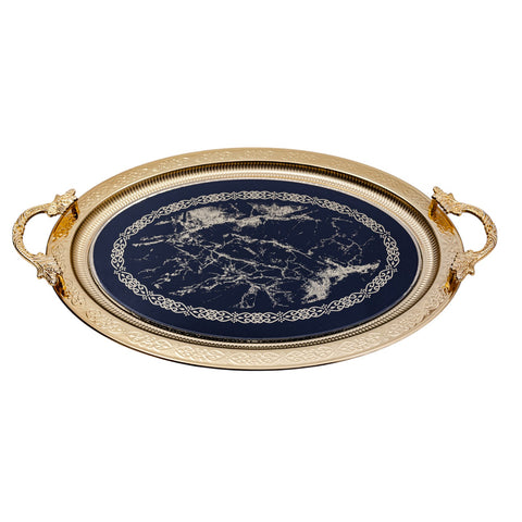 PLATEAU INOX OVALE DORE FOND NOIR MOTIF DORE GM L'Atelier de Dadi - vaisselle de luxe - Dakar - Senegal