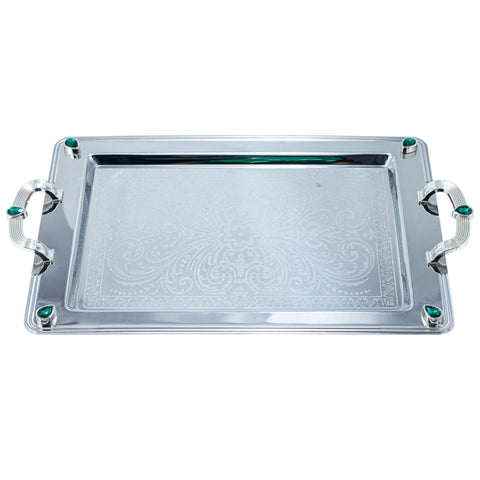 PLATEAU SE SERVICE DUO ARGENTÉ  STRASS VERT L'Atelier de Dadi - vaisselle de luxe - Dakar - Senegal