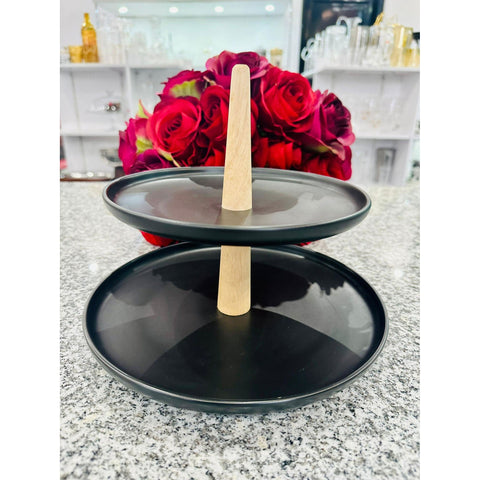 PRESENTOIRE 2 CPT NOIR BOIS - L'Atelier de Dadi - vaisselle de luxe - Dakar - Senegal