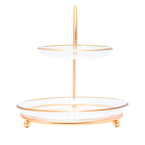 PRESENTOIR 2 COMPARTIMENTS PLEXI ROND SUPERPOSES BORDURE DORE SUPPORT DOUBLE CERCLE MONTANT COURBE  - L'Atelier de Dadi - vaisselle de luxe - Dakar - Senegal