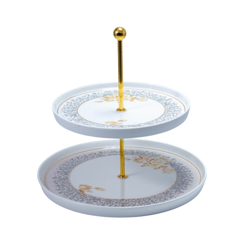 PRESENTOIR 2 COMPARTIMENTS ROND ARABIQUE BLANC GRIS DORE FLEUR DORE 6 PCS L'Atelier de Dadi - vaisselle de luxe - Dakar - Senegal
