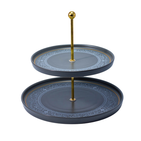 PRESENTOIR 2 COMPARTIMENTS ROND BRUN (GRIS/MARRON) DORE FLEURETTE GRIS L'Atelier de Dadi - vaisselle de luxe - Dakar - Senegal