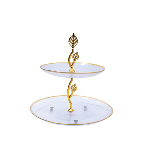 PRESENTOIR 2 COMPARTIMENTS VERRE TRANSPARENT BORDURE DORE 3 FEULLES DORE L'Atelier de Dadi - vaisselle de luxe - Dakar - Senegal