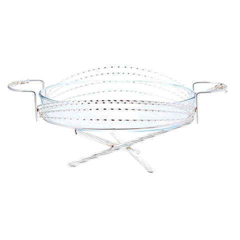 PRESENTOIR BOL OVAL VERRE TRANSPARENT SUPPORT METAL FORGE ARGENTE 3 PIEDS CROISES PAPILLON FLEUR ARGENTE GM - L'Atelier de Dadi - vaisselle de luxe - Dakar - Senegal