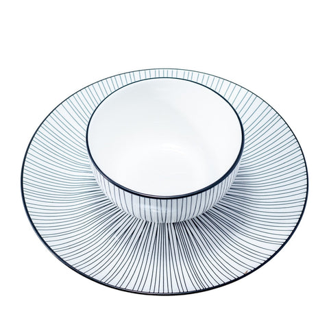 SERVICE 16 PCS NOIR BLANC FOND BLANC RAYON TRAITS - L'Atelier de Dadi - vaisselle de luxe - Dakar - Senegal