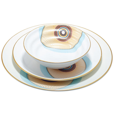 SERVICE 18PCSFOND BLANC MOTIF ŒIL DE FATIMA - L'Atelier de Dadi - vaisselle de luxe - Dakar - Senegal