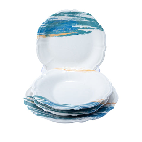 SERVICE 24PCS BLANC BORDURE BLEU DORE - L'Atelier de Dadi - vaisselle de luxe - Dakar - Senegal