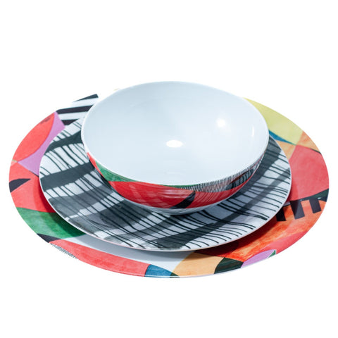 SERVICE 24 PCS MULTICOLORE DESSIN - L'Atelier de Dadi - vaisselle de luxe - Dakar - Senegal