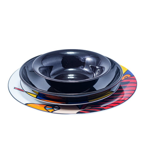 SERVICE 24 PCS MULTI COLORE MOTIF THEME FETE - L'Atelier de Dadi - vaisselle de luxe - Dakar - Senegal