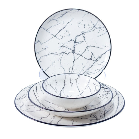 SERVICE 24 PCS NOIR BLANC MOTIF FISSURE NOIR L'Atelier de Dadi - vaisselle de luxe - Dakar - Senegal