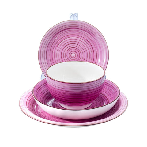 SERVICE CERAMIC ROSE FONCE BLANC CERCLE 16 PCS L'Atelier de Dadi - vaisselle de luxe - Dakar - Senegal