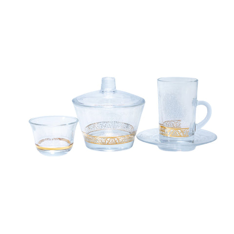 SERVICE THE 22 PCS TRANSPARENT MOTIF DORE ARGENTE L'Atelier de Dadi - vaisselle de luxe - Dakar - Senegal