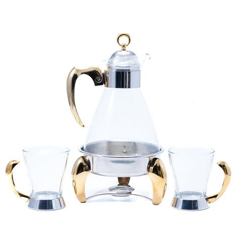 SERVICE THE 7 PCS TRANSPARENT ARGENTE THEIERE AVEC BOUGIE CHAUFFANTE + 6 TASSES - L'Atelier de Dadi - vaisselle de luxe - Dakar - Senegal