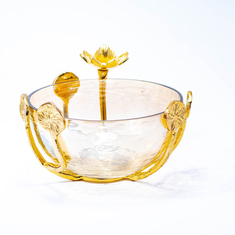 Saladier en Verre Marron avec Support Doré - L'Atelier de Dadi - vaisselle de luxe - Dakar - Senegal