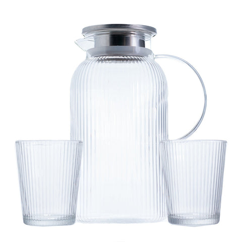 Service Carafe et Verres Transparent avec Motif Traits - 7 Pièces - L'Atelier de Dadi - vaisselle de luxe - Dakar - Senegal