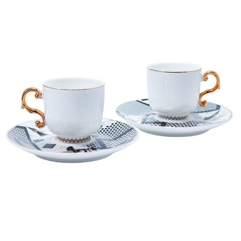 TASSE A CAFE 6PIECS MOTIF VERSAILLE NOIR BLANC - L'Atelier de Dadi - vaisselle de luxe - Dakar - Senegal