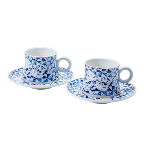 TASSE A CAFE 6 PCS BLEU BLANC REBORD DORE L'Atelier de Dadi - vaisselle de luxe - Dakar - Senegal